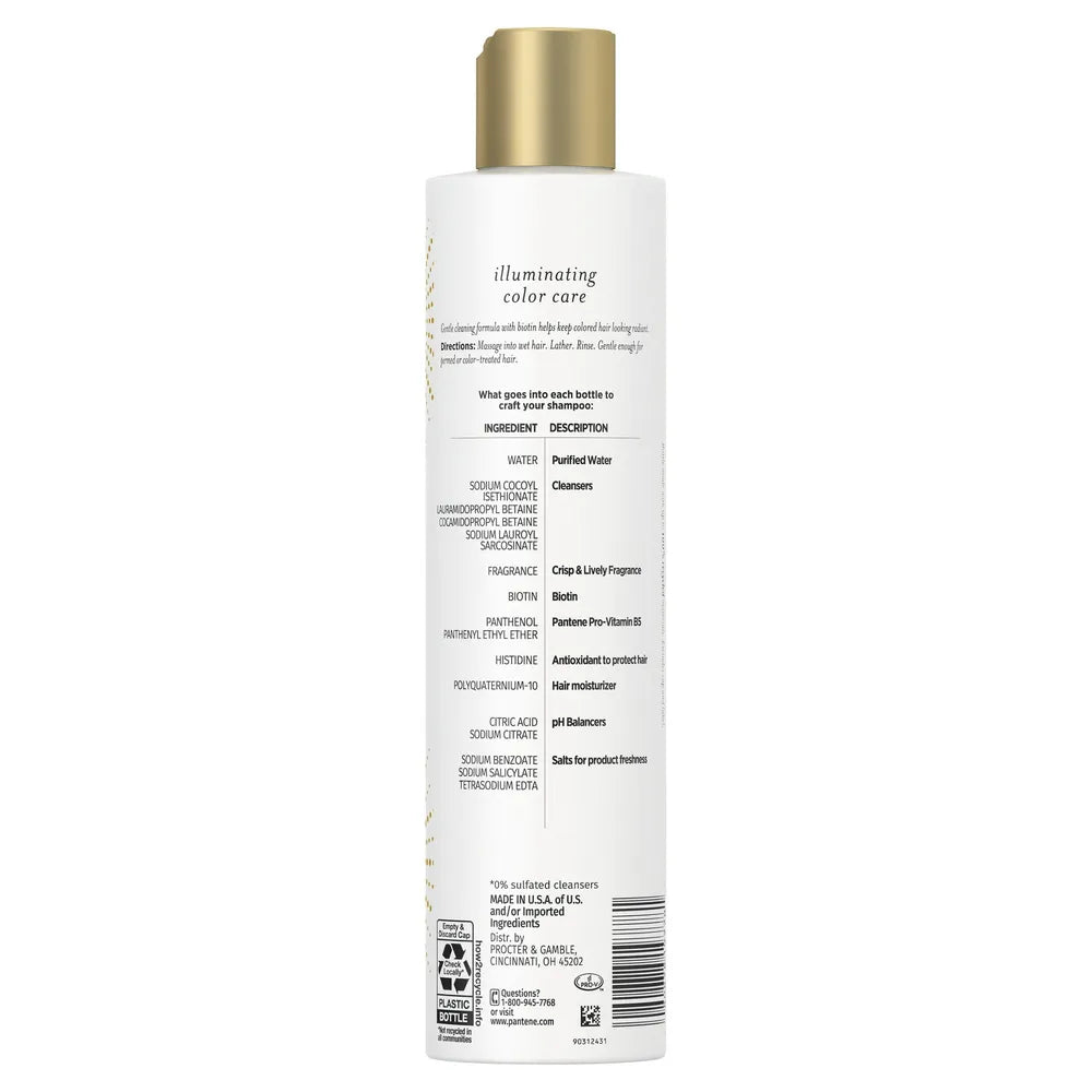 PANTENE Illuminating Color Care Shampoo with Biotin 9.6 Ounce (Pack of 4)