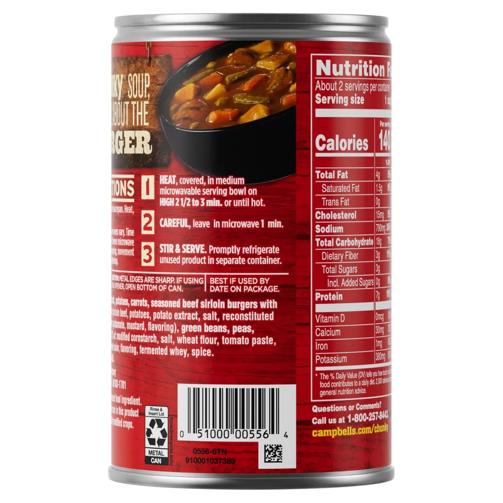 Campbells Chunky Sirloin Burger with Country Vegetables Soup Cup - 18.8 Oz (Pack of 12)