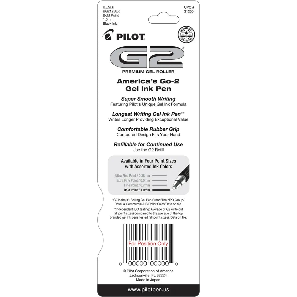 Pilot G2 Gel Pen Fine Point Multi Color Ink Black 0.176Oz (Pack Of 48)