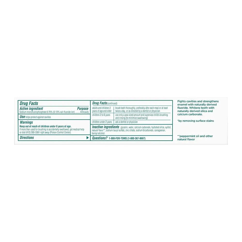 Toms of Maine Whole Care Natural Toothpaste Peppermint 4Oz (Pack of 24)