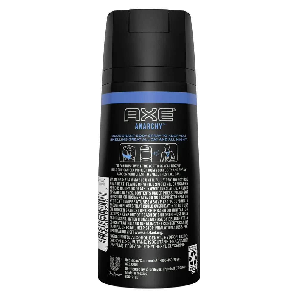 Axe Deodorant Body Spray For Men Anarchy4Oz (Pack of 12)