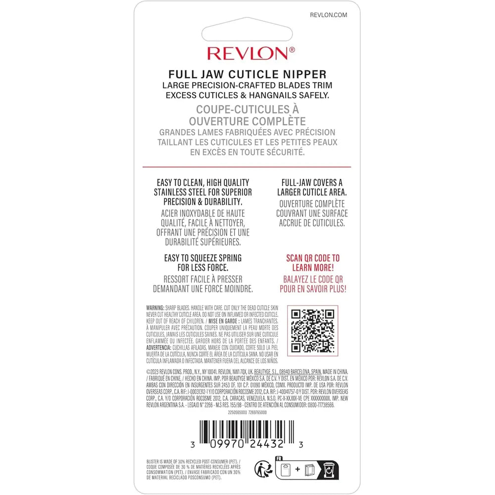 Revlon Full Jaw Cuticle Trimmer Cuticle Tool Made With Stainless Steel and High Precision Blade Easy to Squeeze Spring 1 count 0.8oz (Pack of 48)