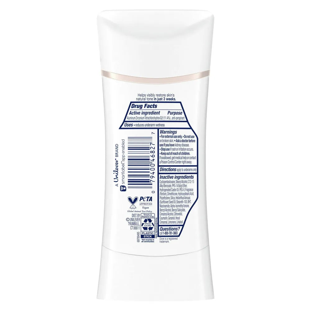 Dove Even Tone Antiperspirant Deodorant Stick Peach Blossom & Rice Milk 2.6 oz (Pack of 12)