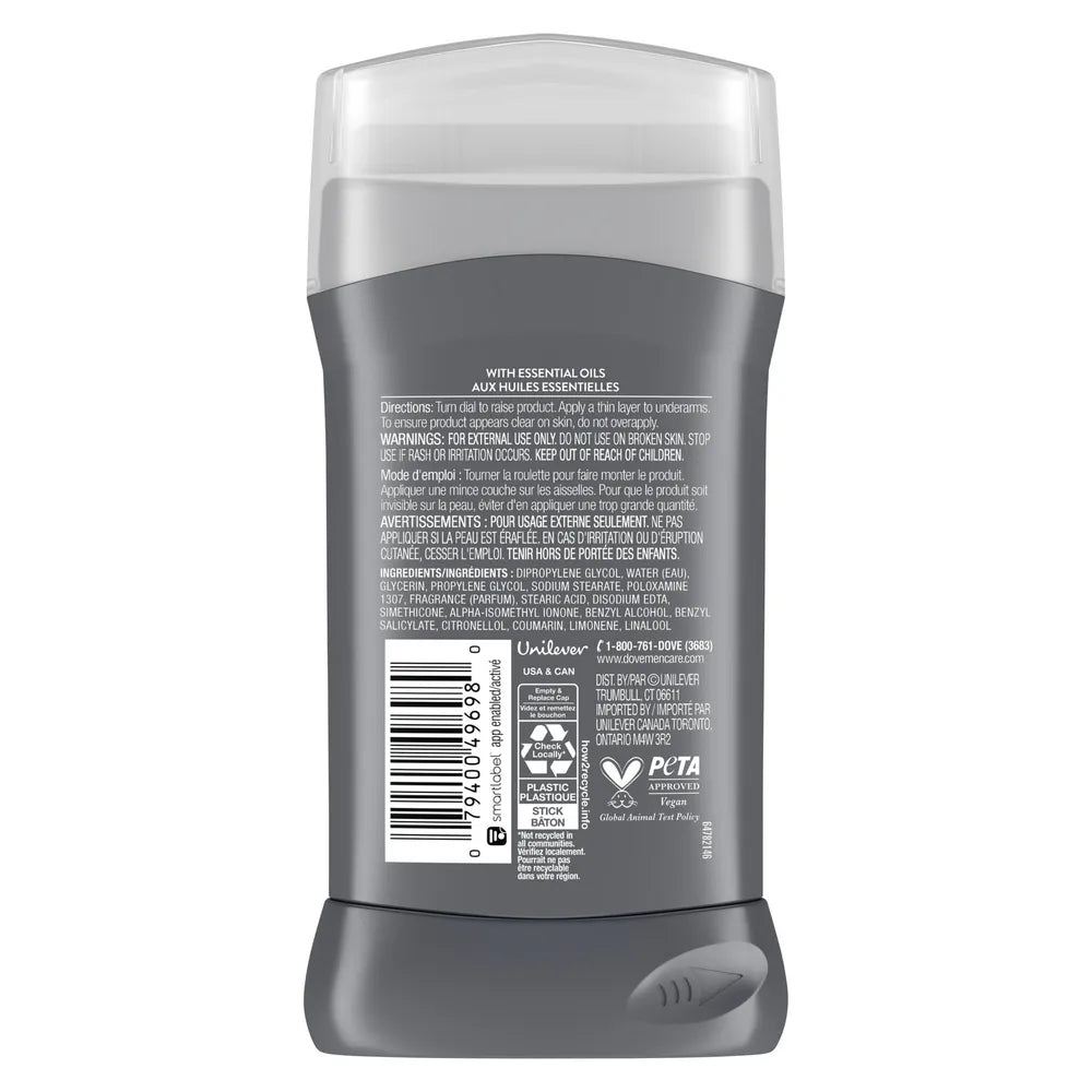 Dove Men+Care Long Lasting Men's Deodorant Stick Midnight Classico 3 oz (Pack of 12)