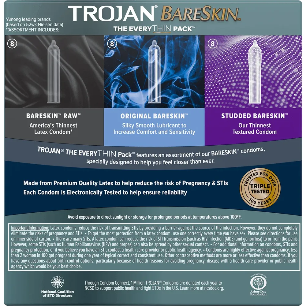 Trojan Bare Skin Condoms 3 Count 1.13oz (Pack of 48)