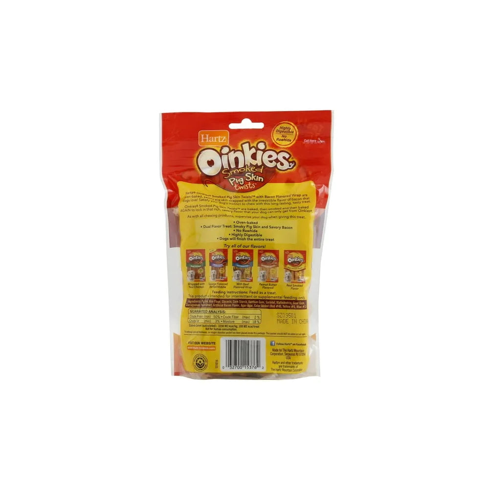 Hartz Oinkies Smoked Pig Skin Bacon Flavored Wrap Dog Treat Chews 8 Ea 8.75 Oz (Pack of 6)