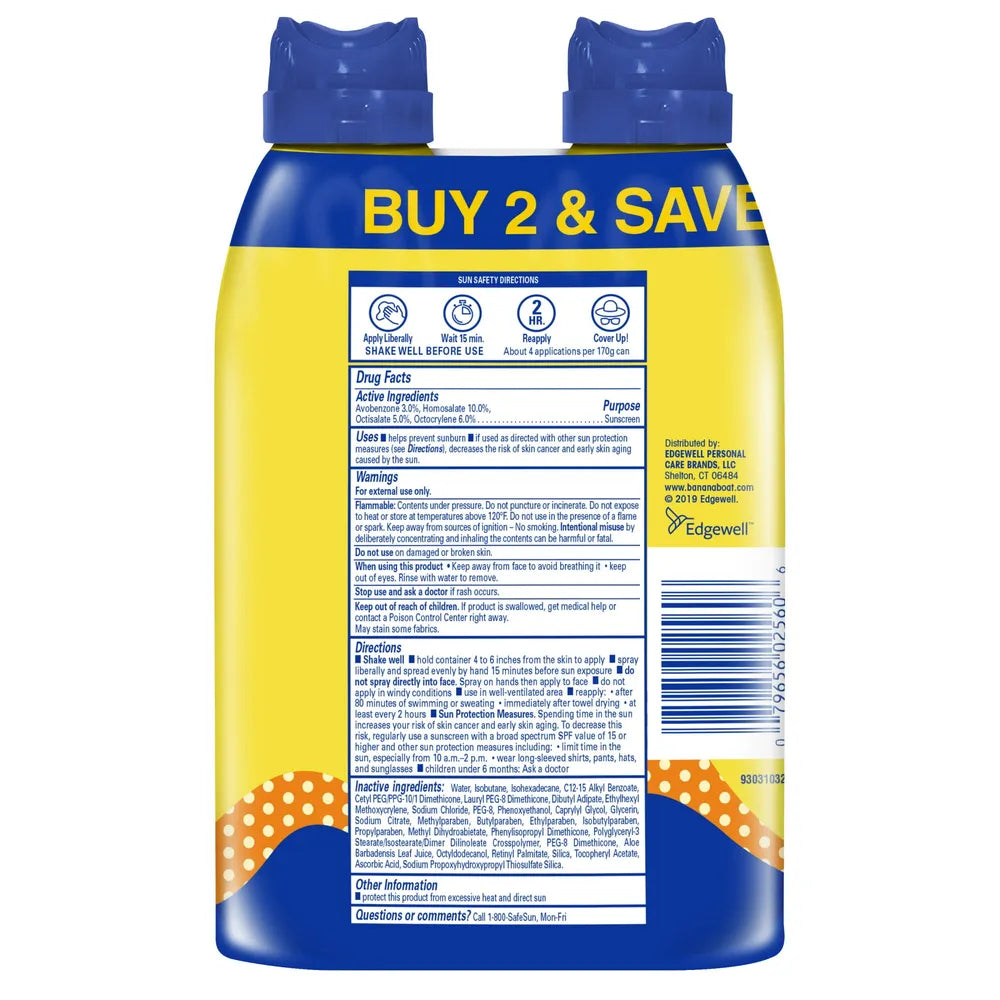 Banana Boat Kids Sport Sunscreen Lotion Spray Twin Pack SPF 50 6Oz (Pack of 6)