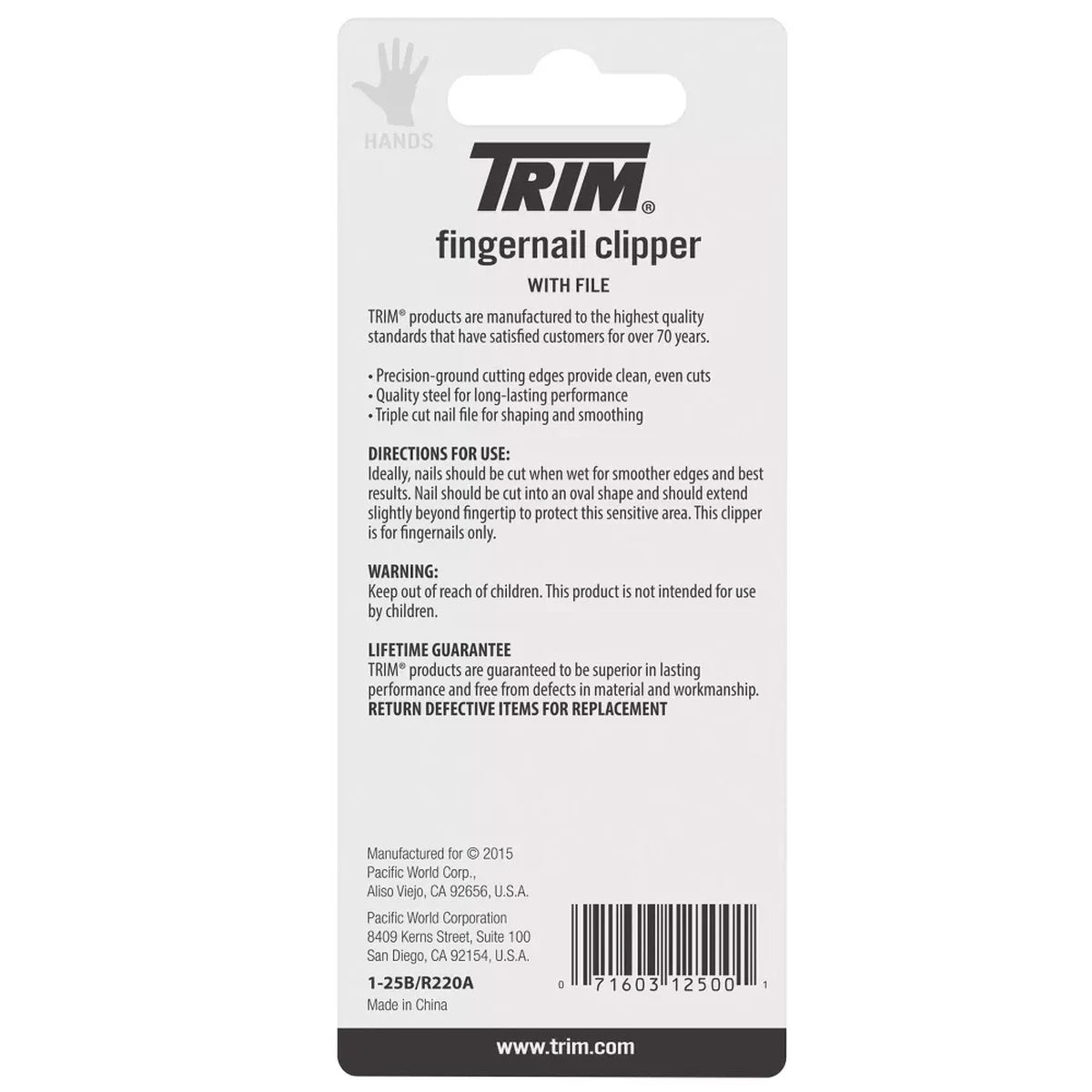 Trim Nailcare Fingernail Clipper with File 0.81Oz (Pack of 36)