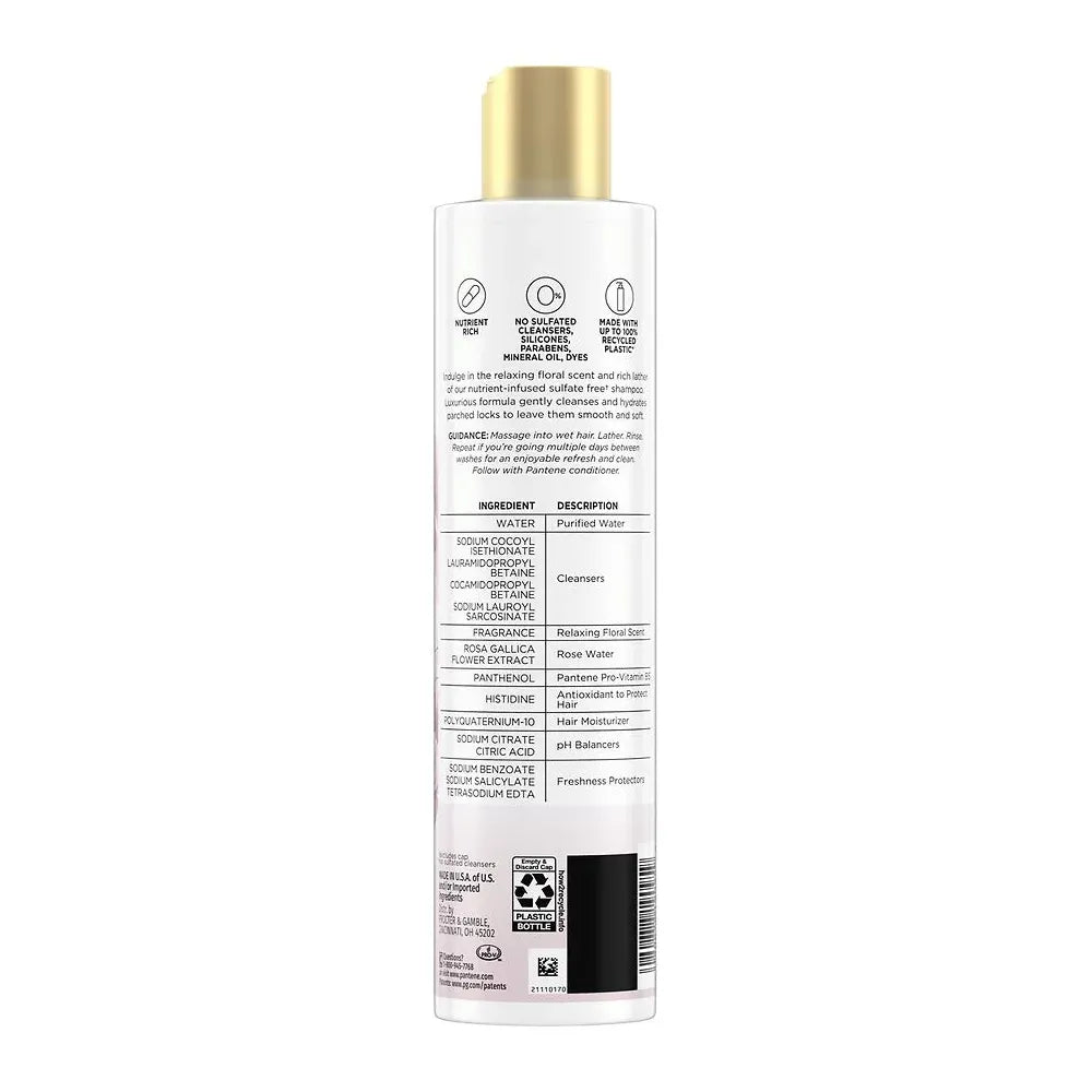 Pantene Nutrient Blends Miracle Moisture Boost Rose Water Shampoo for Dry Hair Sulfate Free Floral 9.6 Fl Oz (Pack of 4)