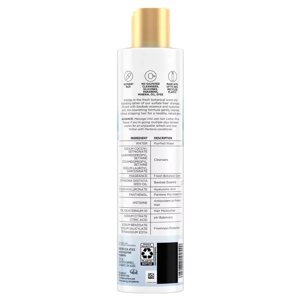 Pantene Hydrating Glow Baobab Essence Shampoo All Hair Types Sulfate &amp; Silicon 9.6Oz (Pack of 4)