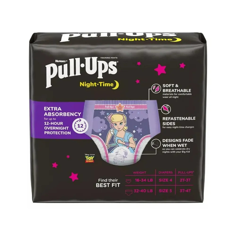 Pull-Ups Girls' Nighttime Potty Training Pants Training Underwear 3T-4T 60 Ct 95.7oz (Pack of 1)