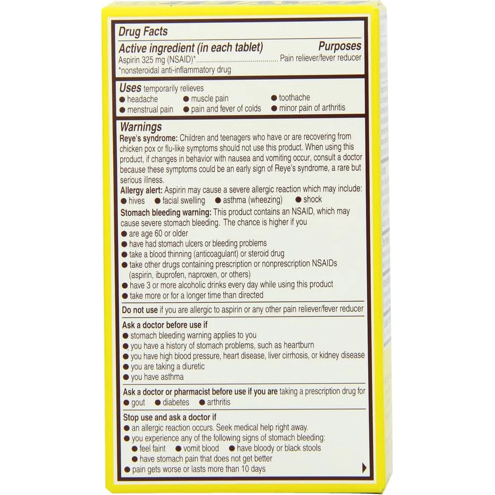Bayer Aspirin 325 Mg Pain Reliever/Fever Reducer - 24 Coated Tablets 0.07Oz (Pack Of 36)