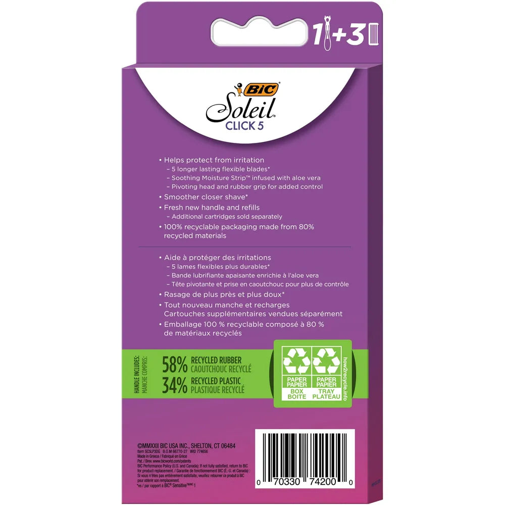 BIC Soleil Clic Razor 5 Pack 3.36oz (Pack of 72)