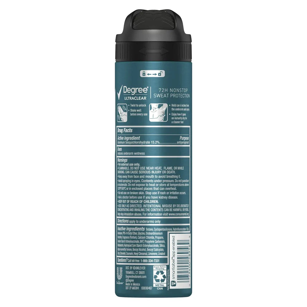 Degree Men UltraClear Black+White Antiperspirant & Deodorant Dry Spray 3.8Oz (Pack of 12)