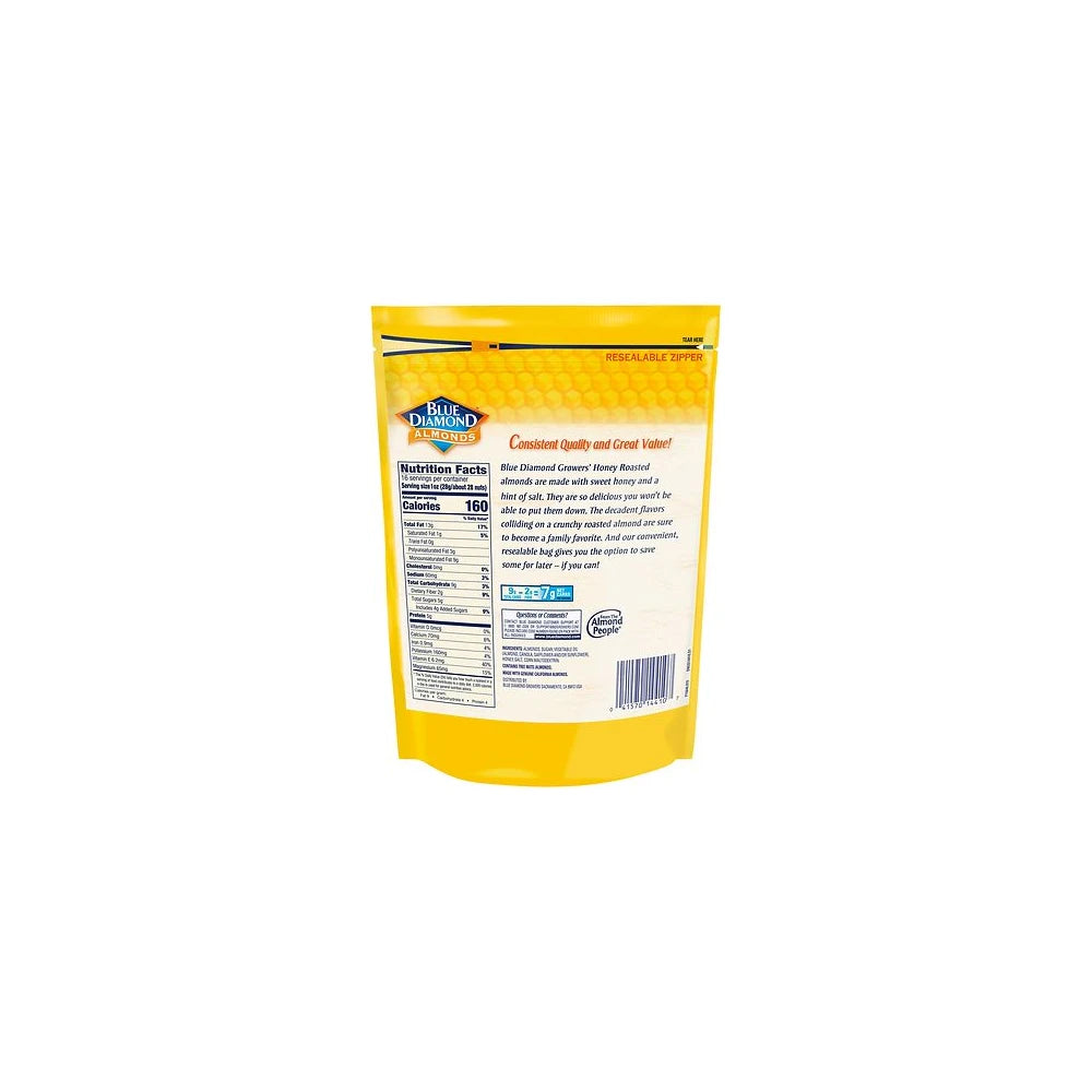 Blue Diamond Honey Roasted Aslmonds 16 Bag 16oz (Pack of 6)