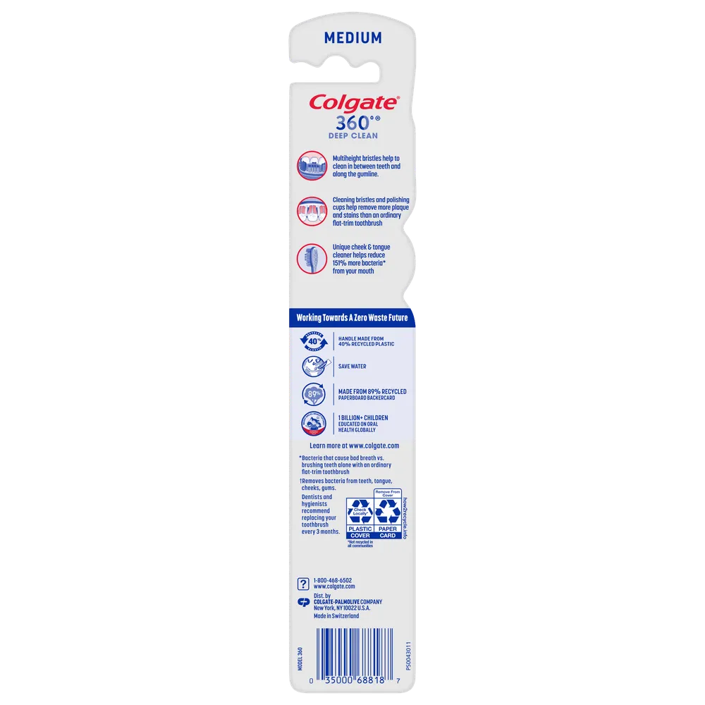 Colgate 360 Degree Full Head Toothbrush Medium 2.08Oz (Pack of 72)