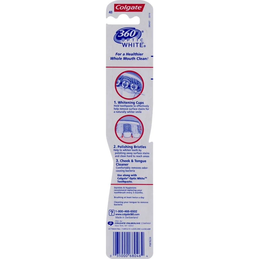 Colgate 360 Optic White Full Head Adult Toothbrush Medium 4.16oz (Pack of 72)
