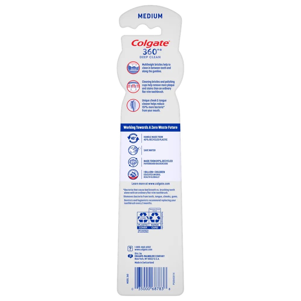 Colgate Manual Toothbrush with Tongue and Cheek Cleaner Medium 2.88oz (Pack of 36)