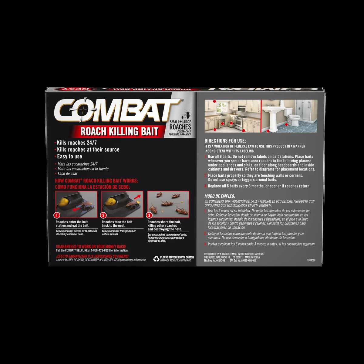 Combat Roach Killing Bait Stations For Small And Large Roaches 0.9Oz (Pack Of 6)