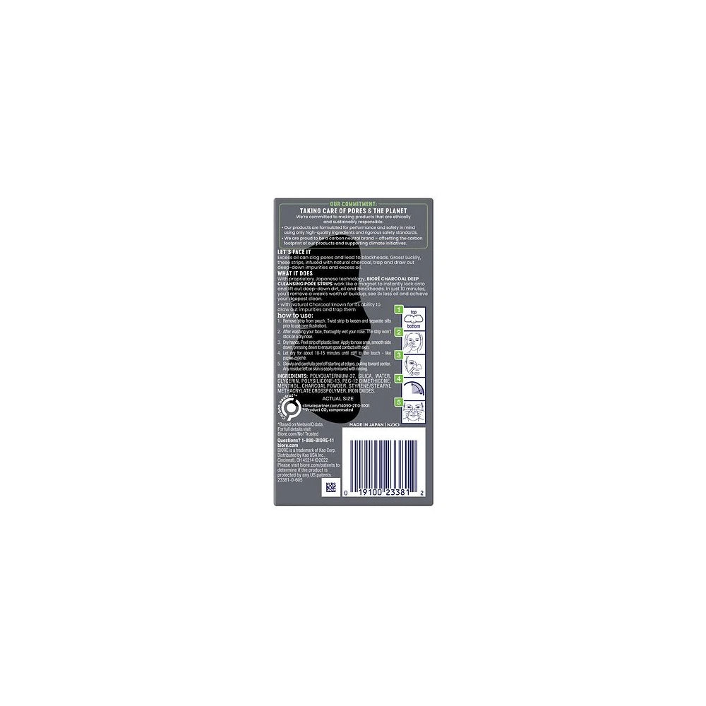 Biore Charcoal Deep Cleansing Blackhead Remover Pore Strips, Nose Strips For Dee 18.0 EA (Pack of 12)