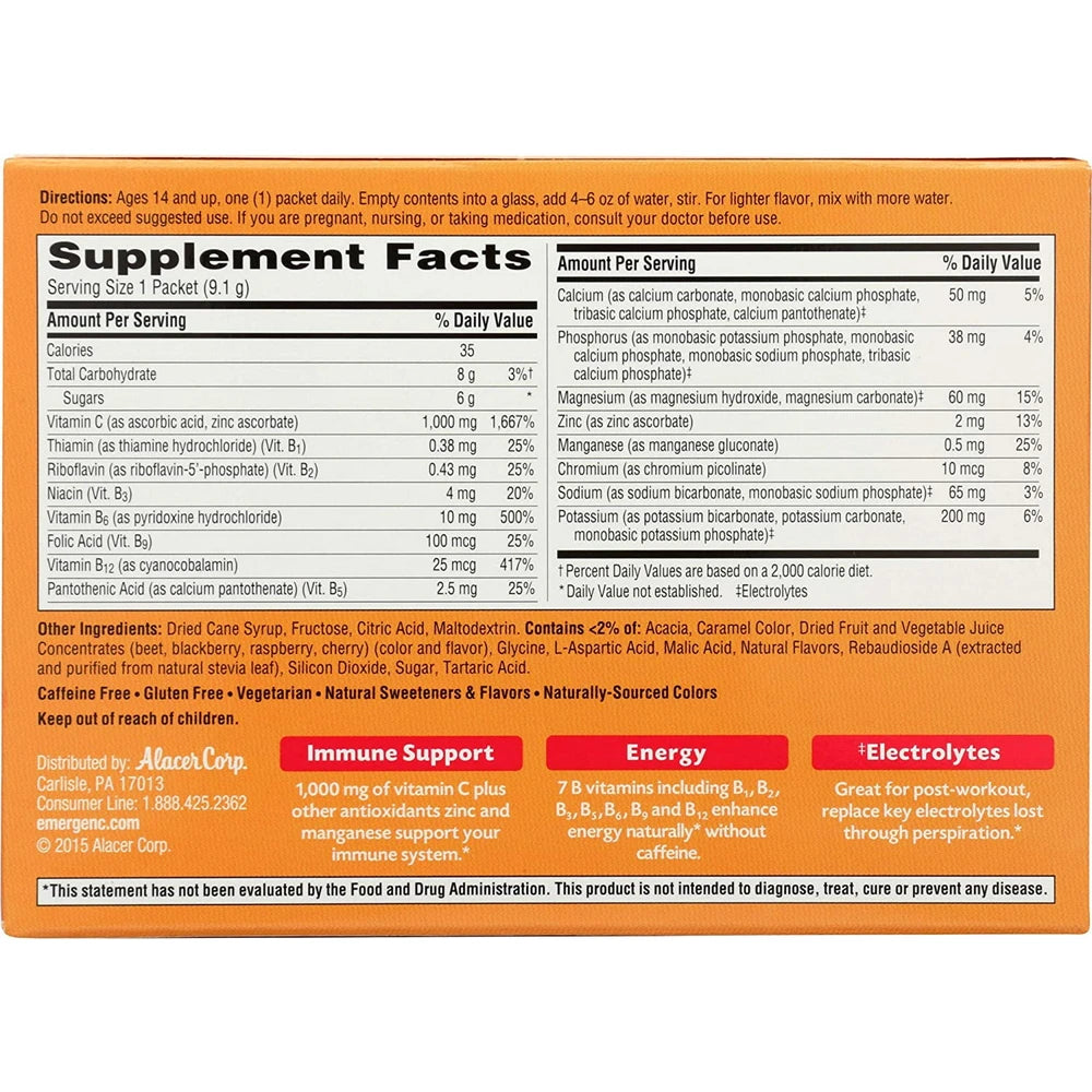Emergen-C Vitamin C Drink Mix Powder Packets - Super Orange - 30ct 9.6Oz (Pack of 12)