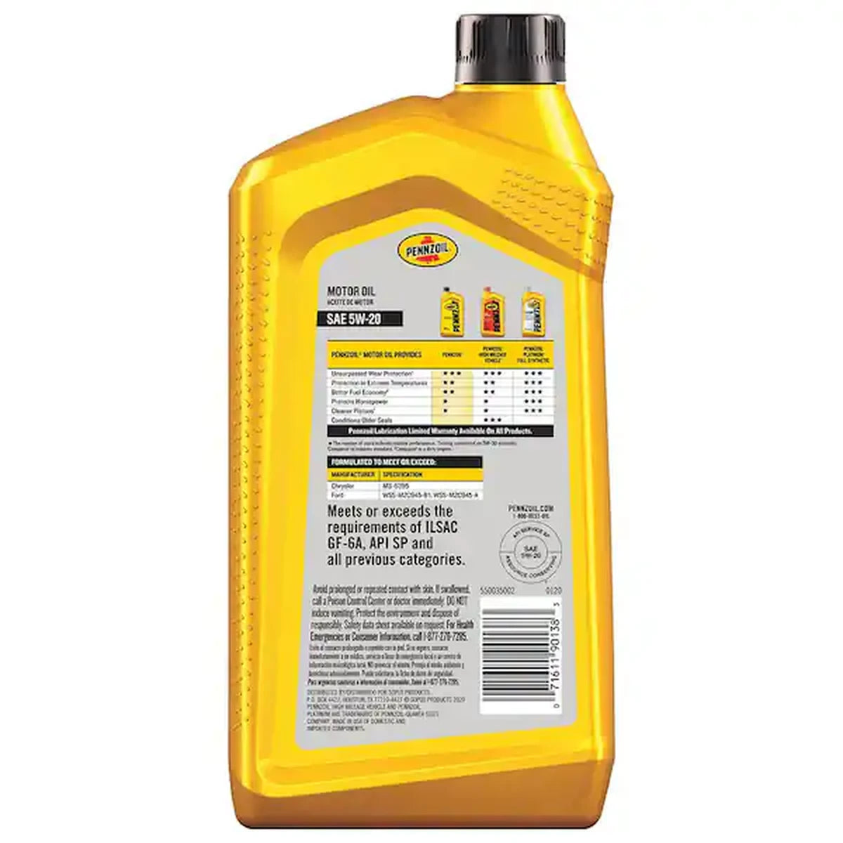 Pennzoil SAE 5W-20 Synthetic Blend Motor Oil for Gasoline Engine 32 Oz (Pack of 6)