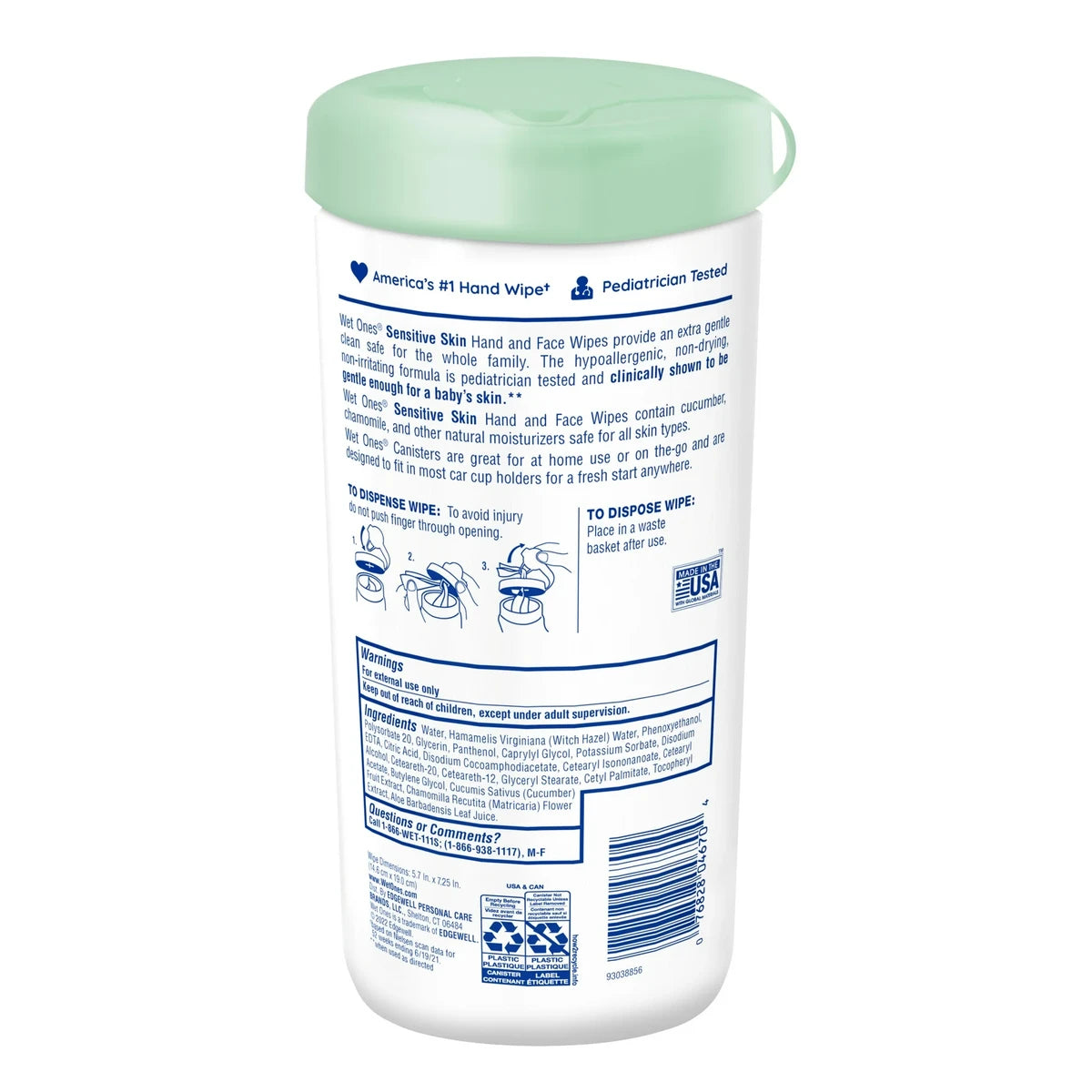 Wet Ones Sensitive Skin Extra Gentle Hand Wipes Hypoallergenic 0.64Oz (Pack Of 12)