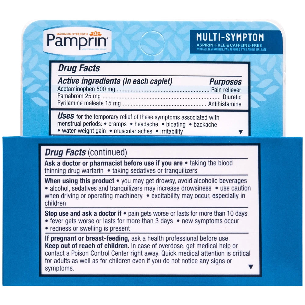 Pamprin Maximum Strength Multi-Symptom Menstrual Pain Relief Caplets 40 Ct 2.24 Oz (Pack of 24)