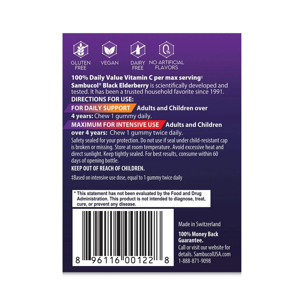Sambucol Black Elderberry Immune Support Vegan Gummies with Vitamin C and Zinc - 30ct 4Oz (Pack of 24)