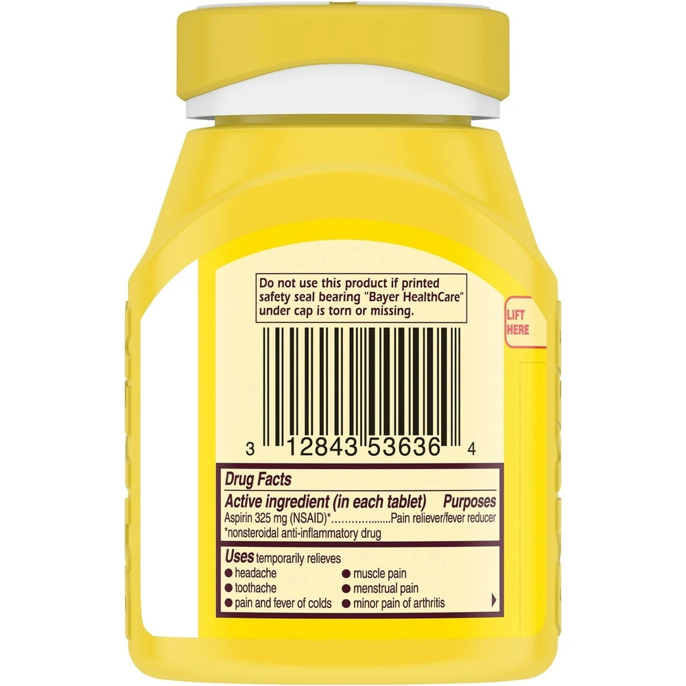 Bayer Genuine Pain Reliever 325mg &amp; Fever Reducer Tablets - Aspirin (NSAID) - 200 (Pack of 24)