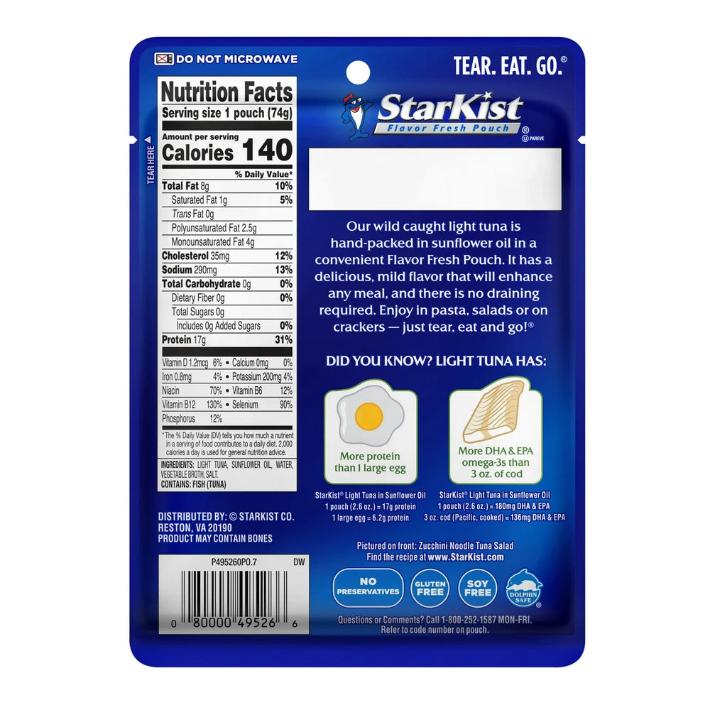 StarKist Chunk Light Tuna in Sunflower Oil Pouch - 2.6 Oz (Pack of 24)