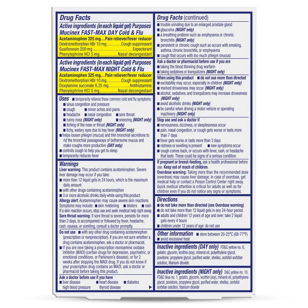 Mucinex Max Strength Sinus Medicine - Day & Night - Liquid Gels - 24 Ct 1.6 Oz (Pack Of 24)