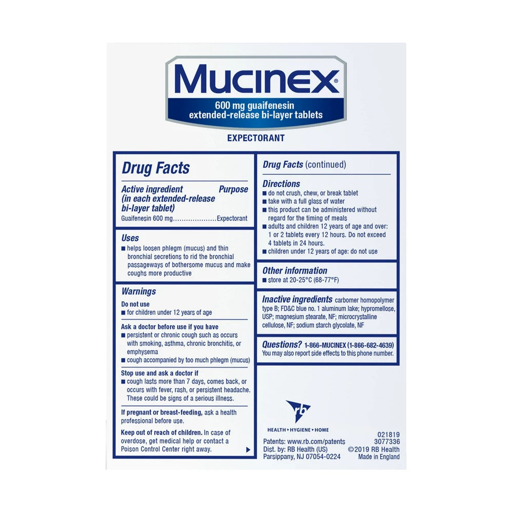 Mucinex 12-Hour Chest Congestion Expectorant Tablets 40 Count 0.15 Oz (Pack Of 24)