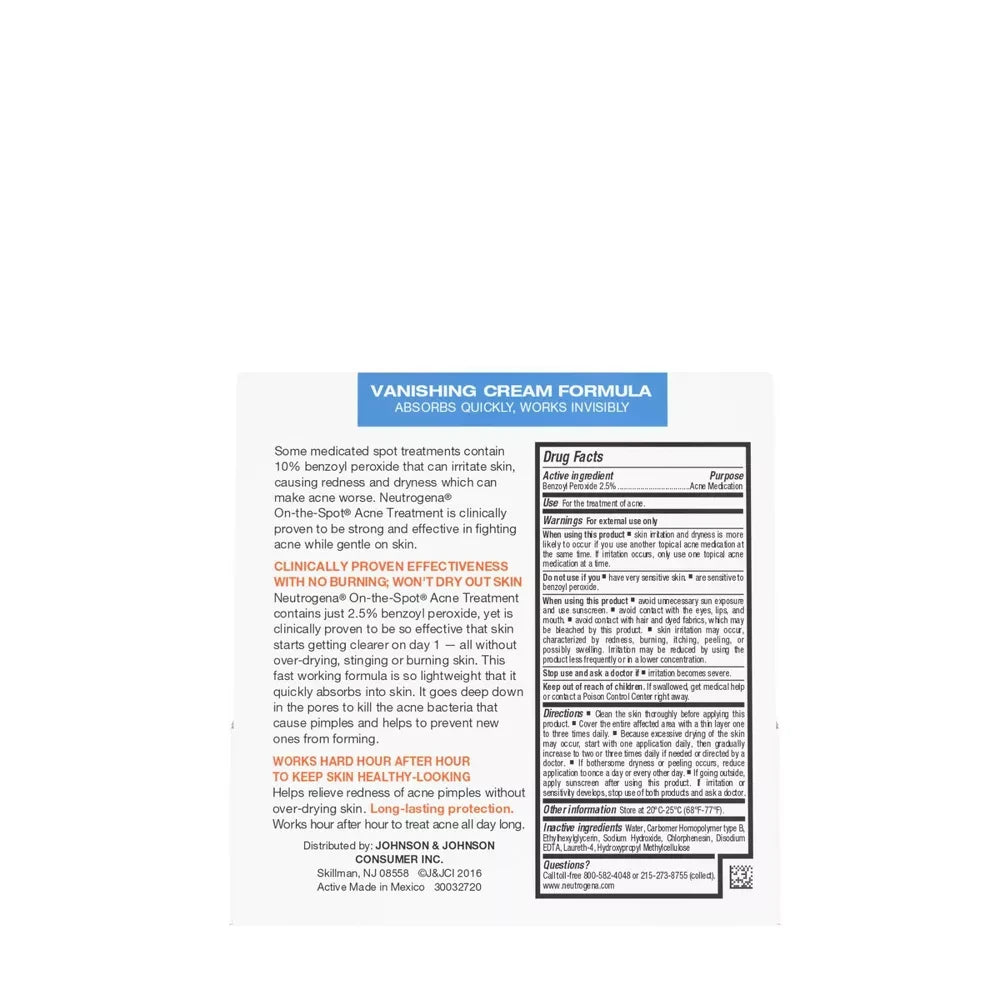 Neutrogena On-The-Spot Acne Treatment 2.5% Benzoyl Peroxide 0.75 Oz (Pack of 24)