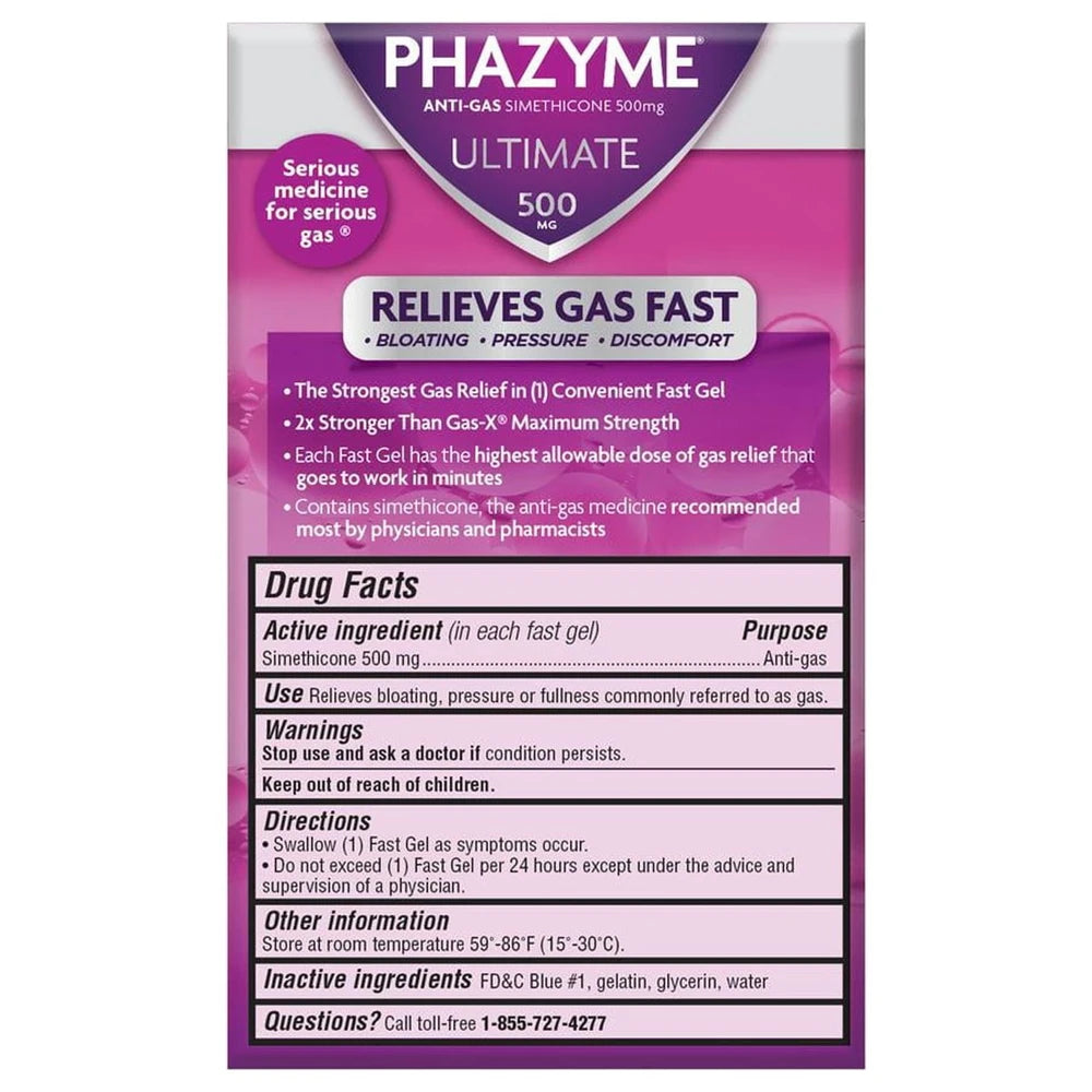 Phazyme Ultimate Gas & Bloating Relief, Works in Minutes, 500 mg Simethicone, 20 (Pack of 24)