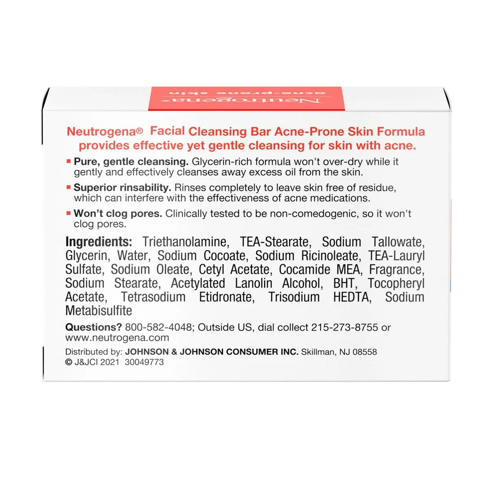 Neutrogena Glycerin Facial Cleansing Bar for Acne-Prone Skin 3.5 Oz (Pack of 24)