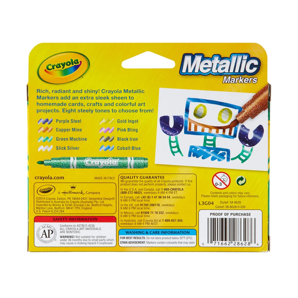 Crayola Metallic Markers-Shimmery Colors 8/Pkg (Pack of 24)