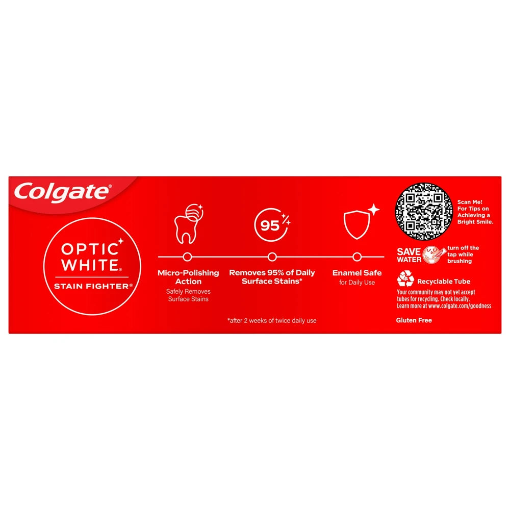 Colgate Optic White Stain Fighter Teeth Whitening Gel Toothpaste Fresh Mint 4.2 Oz (Pack of 24)