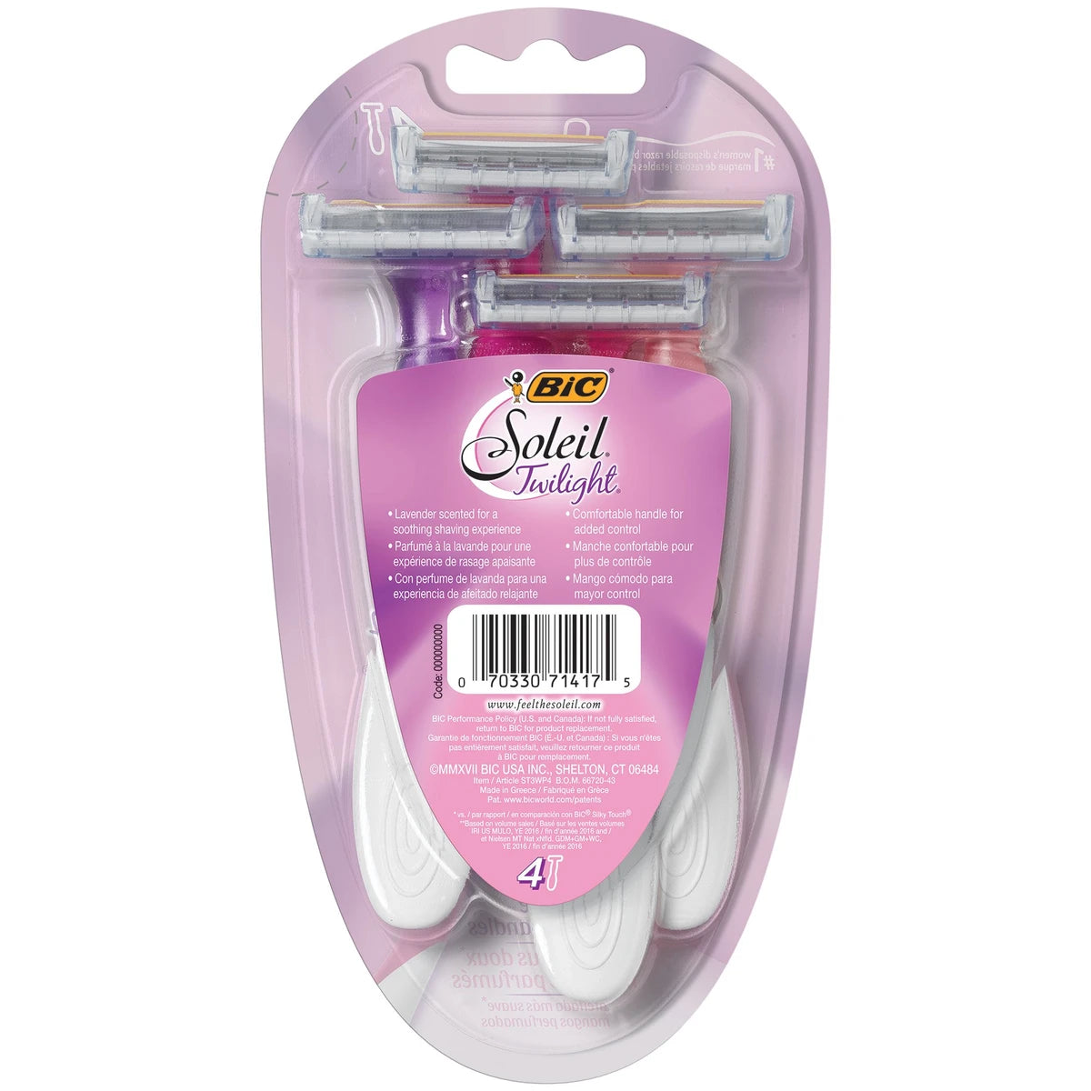 Bic Soleil Sensitive Skin Triple Blade Shaver For Women Twilight 4Oz (Pack of 72)