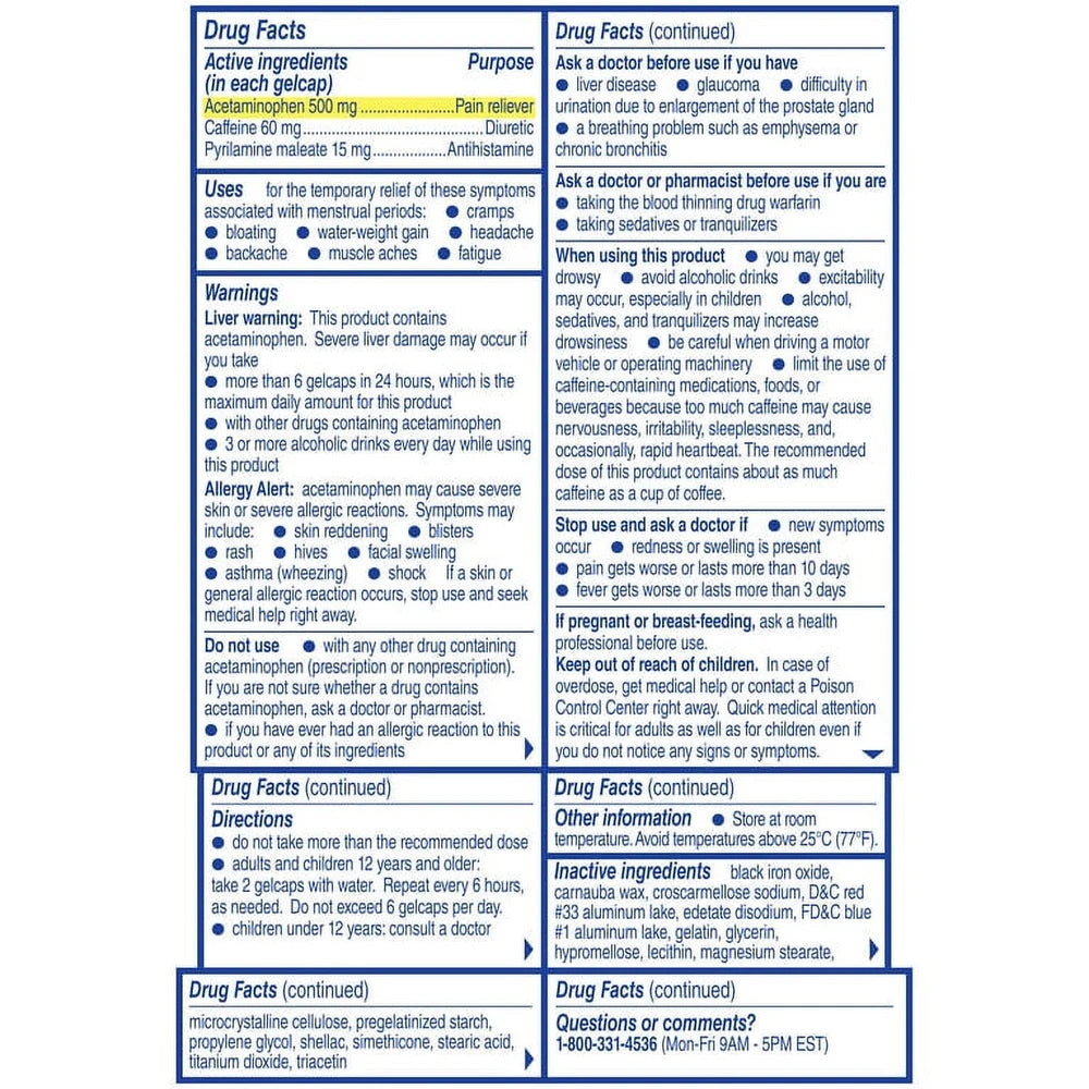 Midol Complete Menstrual Relief Maximum Strength Multi-Symptom Relief Gelcaps (Pack of 36)