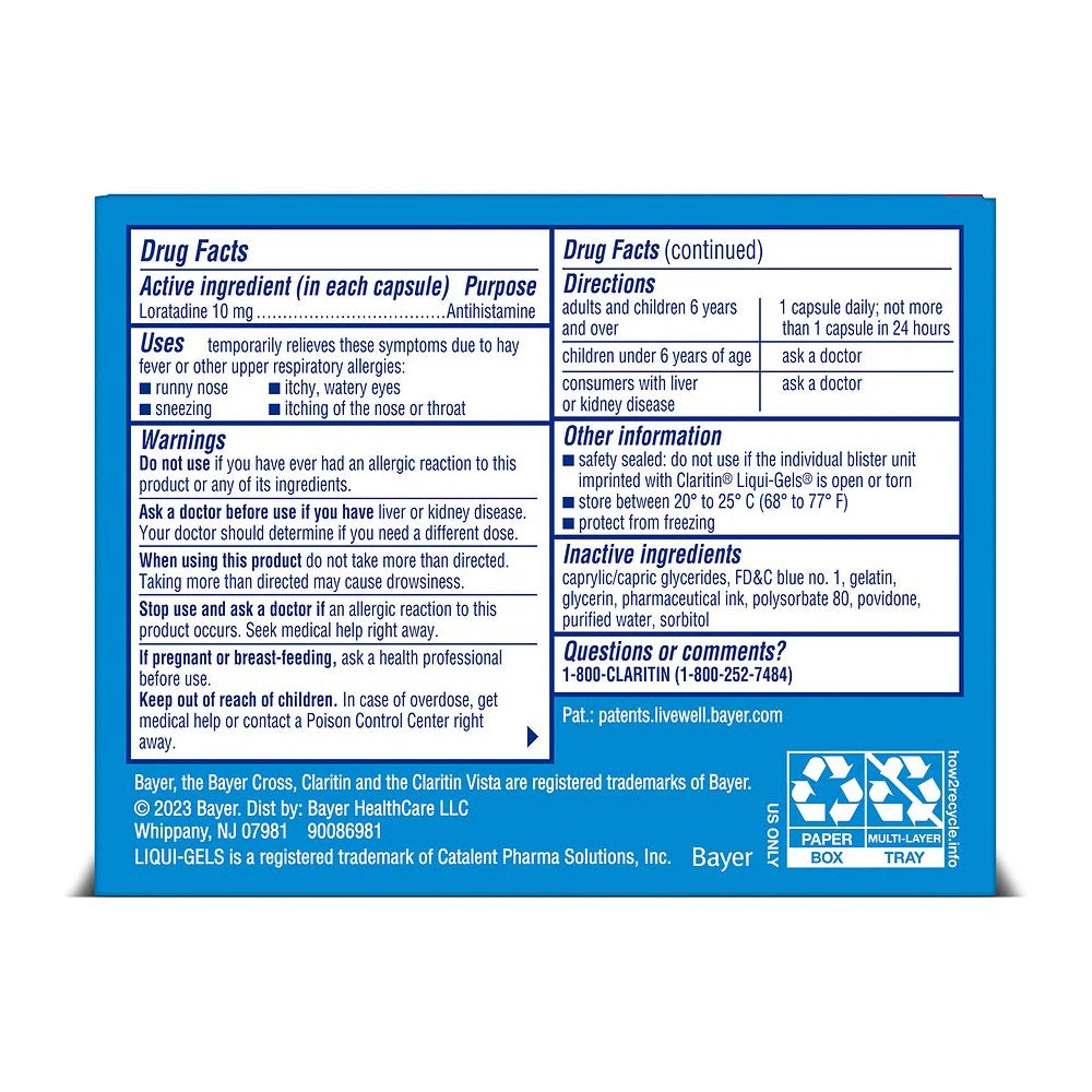 Claritin Liqui-Gels 24 Hour Non-Drowsy Allergy Medicine Loratadine Antihistamin (Pack of 36)
