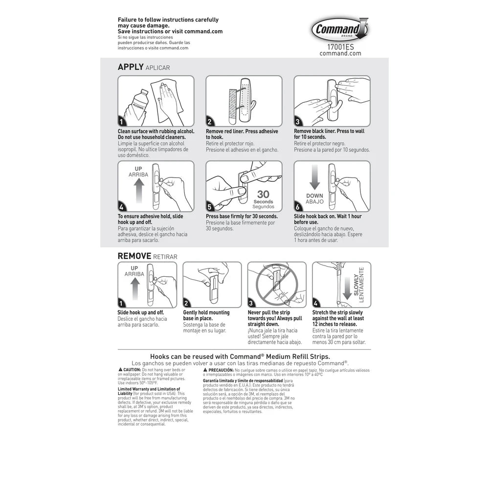 Command Medium Utility Hooks White Damage Free Organizing 2 Hooks and 4 Comma (Pack of 36)