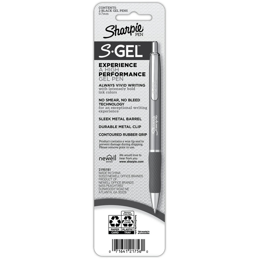 Sharpie S-Gel Gel Pens Sleek Metal Barrel Gunmetal Medium Point (0.7mm) Bla (Pack of 36)