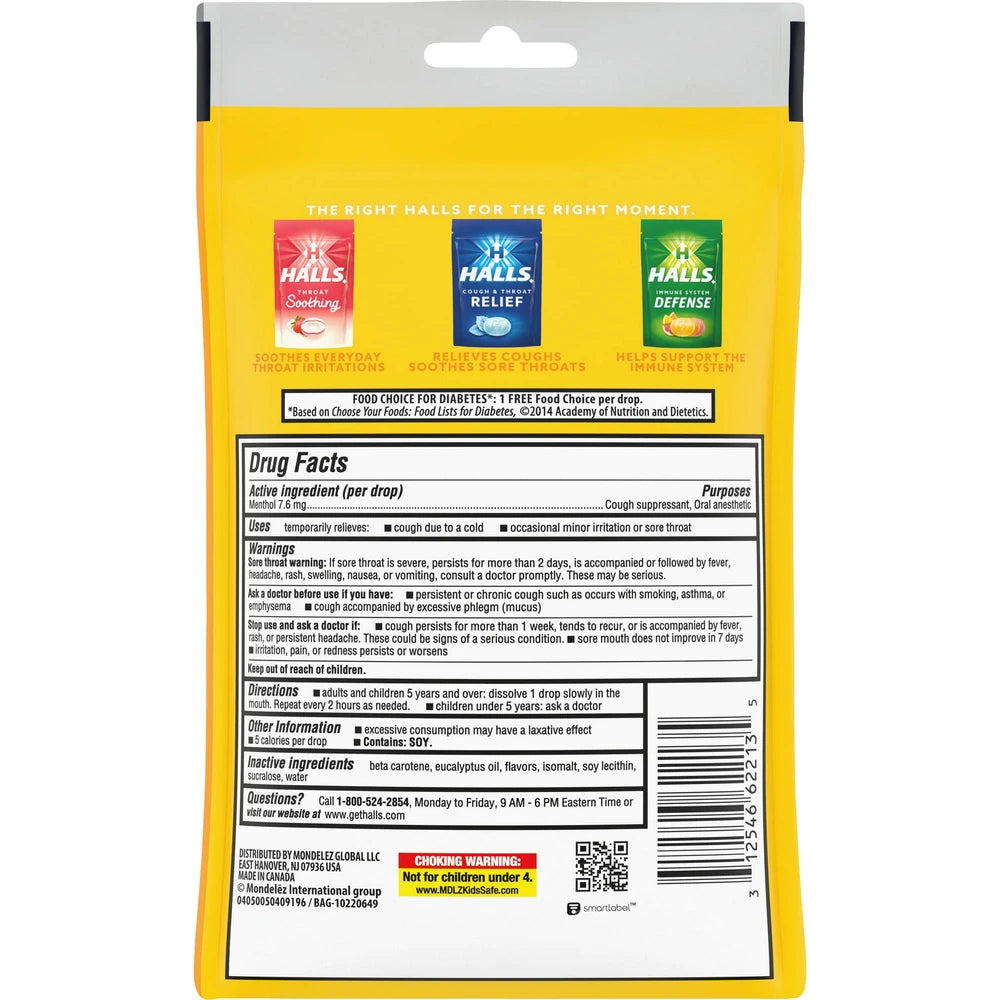 Halls Relief Honey Lemon Sugar Free Cough - 25 Ct (Pack of 48)
