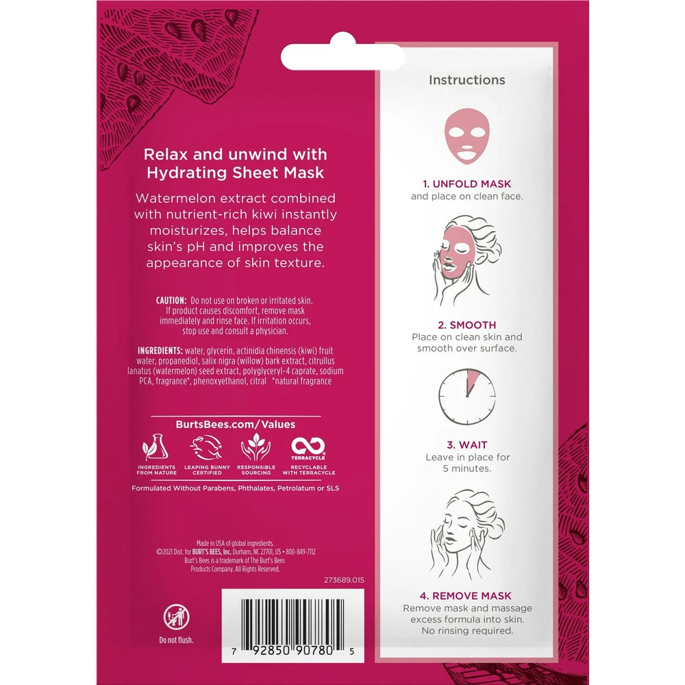 Burt s Bees Hydrating Sheet Mask Watermelon 1 Count (Pack of 48)