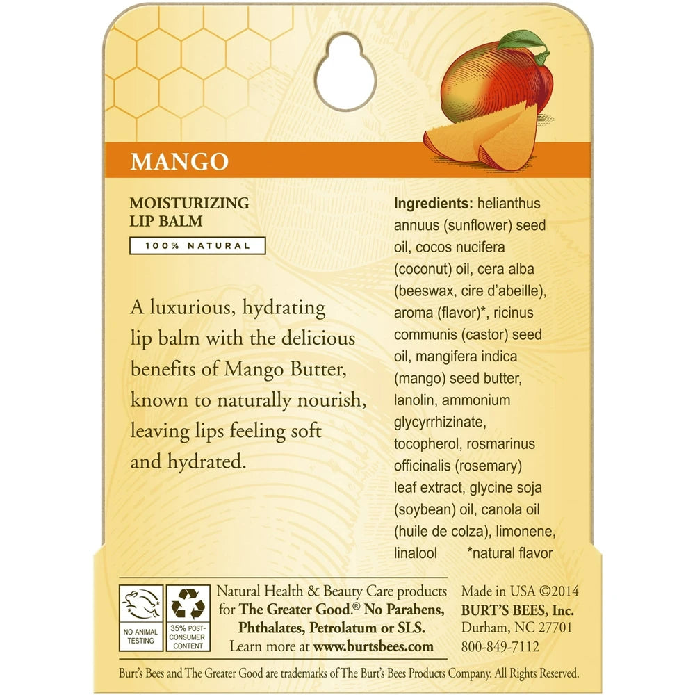 Burt S Bees 100% Natural Moisturizing Lip Balm With Beeswax Mango 1 Tube 0.15 Oz (Pack Of 48)