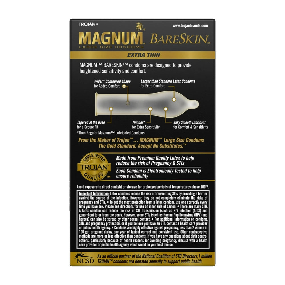 Trojan Magnum Bareskin Large Size Condoms - 10 Count (Pack of 48)