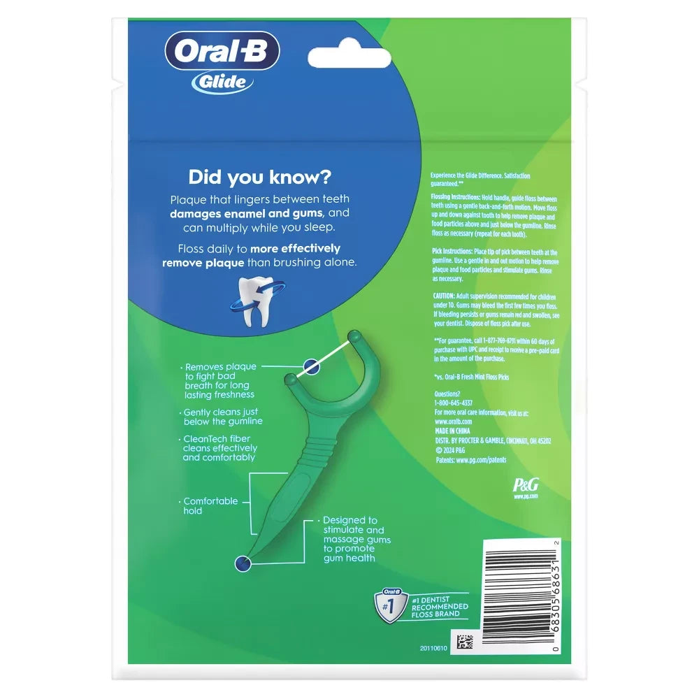Oral-B Complete Glide Dental Floss Picks Plus Scope Outlast, Long Lasting Mint 2.72 Oz (Pack of 48)