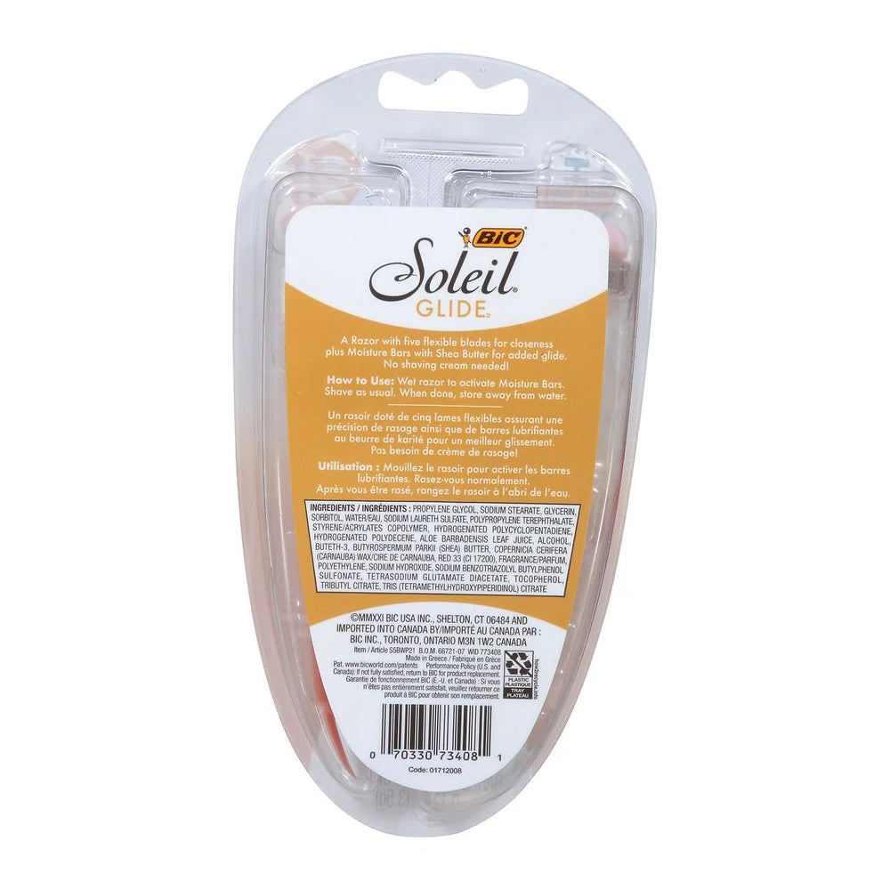 Bic Soleil Glide Disposable Razors For Women 5 Blades With Shea Butter Moisture Bars 2 Piece Razor Set 0.12 Oz (Pack Of 72)