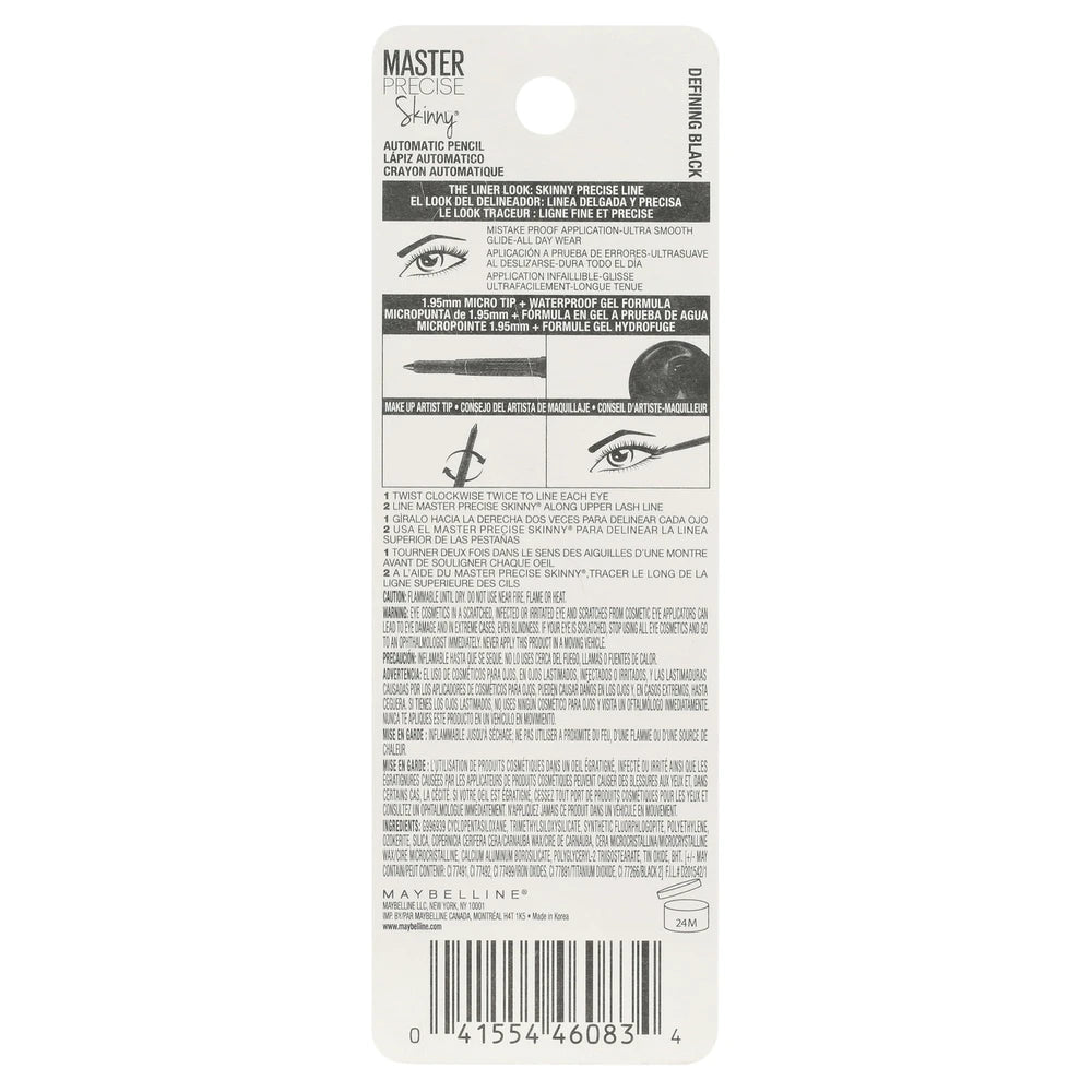Maybelline Master Precise Skinny Gel Eyeliner Pencil Defining Black 1 Count 0.03 Oz (Pack Of 72)